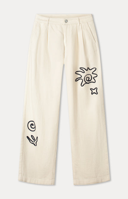 POM Amsterdam Jeans White Embroidery Beige SP9567 Stretchshop.nl