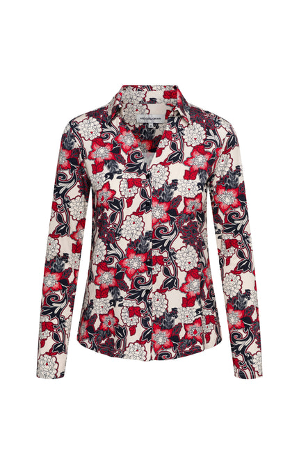 &Co woman Blouse Vayen Flower Red Multi BL417 Stretchshop.nl