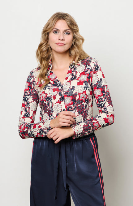 &Co woman Blouse Vayen Flower Red Multi BL417 Stretchshop.nl