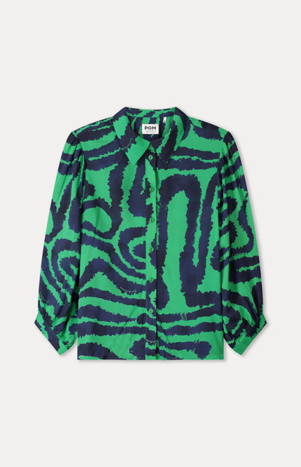 POM Amsterdam Blouse Waves Green Multi Colour SP9546 Stretchshop.nl
