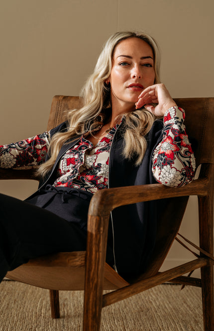 &Co woman Blouse Vayen Flower Red Multi BL417 Stretchshop.nl