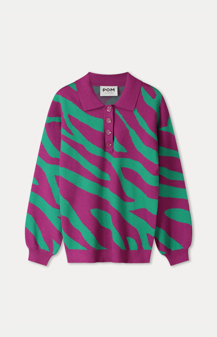 POM Amsterdam Trui Polo Animal Purple Multi Colour SP9459 Stretchshop.nl