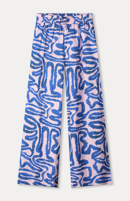 POM Amsterdam Broek Waves Pink Linen Multi Colour SP9563 Stretchshop.nl