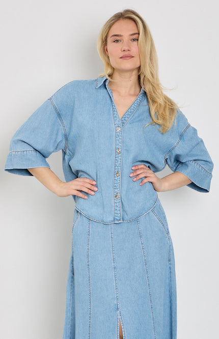 Freequent Blouse Fqmilo Light Blue Denim 207843 Stretchshop.nl