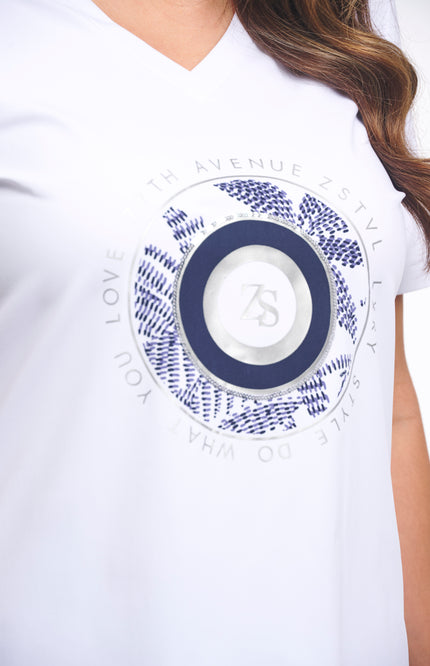 Zoso Travel T-Shirt Jessy White Navy 262 Stretchshop.nl
