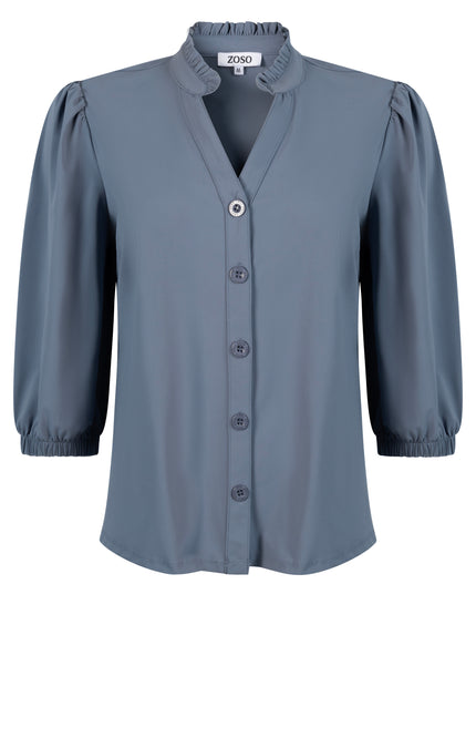Zoso Travel blouse dylan fancy grey blue 242 Stretchshop.nl
