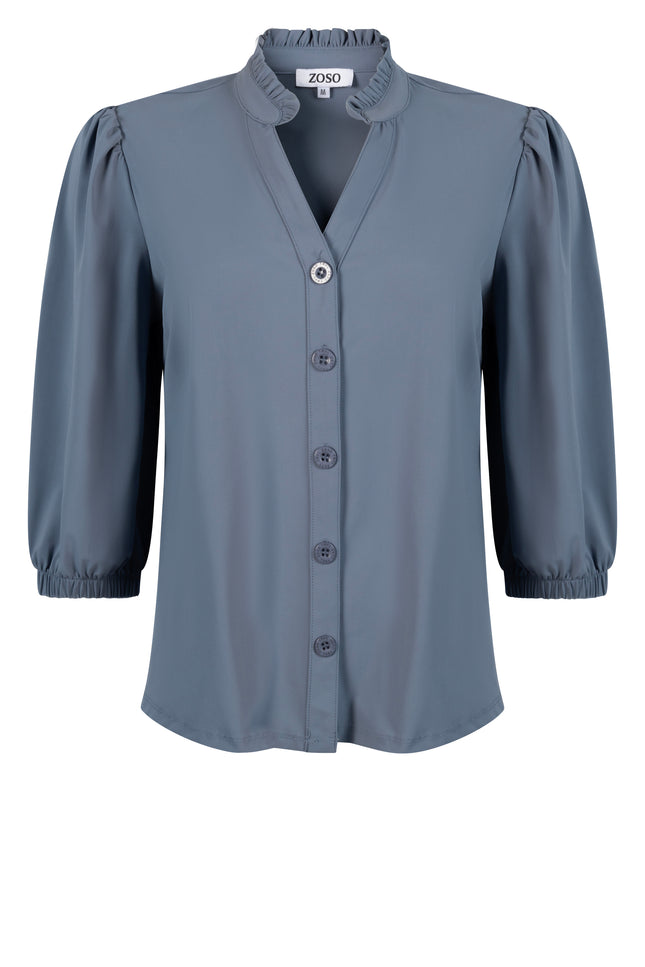 Travel blouse dylan fancy grey blue 242 - Stretchshop.nl