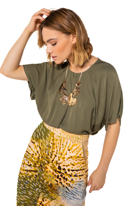 Caroline Biss Top Plooidetail Khaki 1628-62 Stretchshop.nl