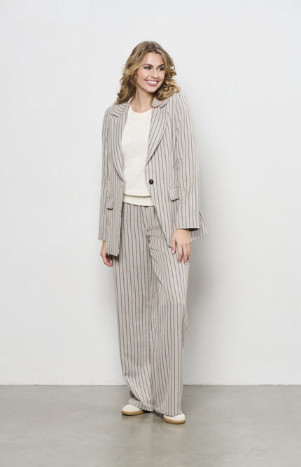 &Co woman Blazer Marina Stripe Sand Multi BZ169 Stretchshop.nl