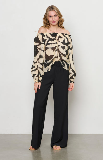&Co woman Blouse Acha Banana Leaf Black Multi BL378 Stretchshop.nl