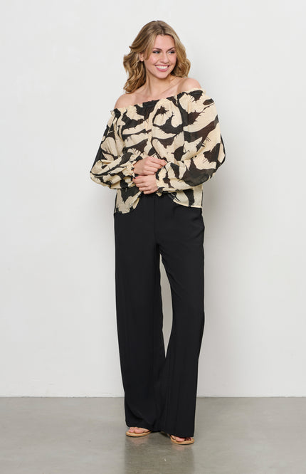 &Co woman Blouse Acha Banana Leaf Black Multi BL378 Stretchshop.nl