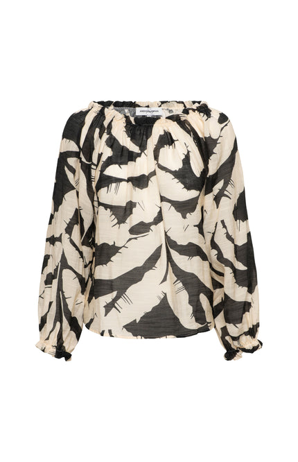 &Co woman Blouse Acha Banana Leaf Black Multi BL378 Stretchshop.nl