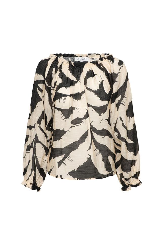 &Co woman Blouse Acha Banana Leaf Black Multi BL378 Stretchshop.nl