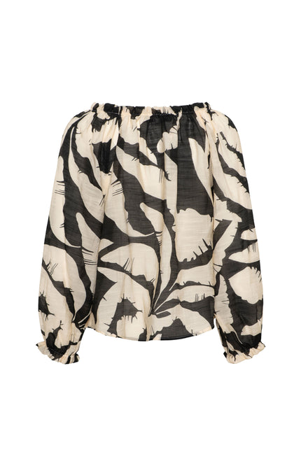 &Co woman Blouse Acha Banana Leaf Black Multi BL378 Stretchshop.nl