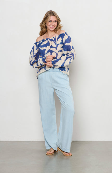&Co woman Blouse Acha Banana Leaf Cobalt Multi BL378 Stretchshop.nl
