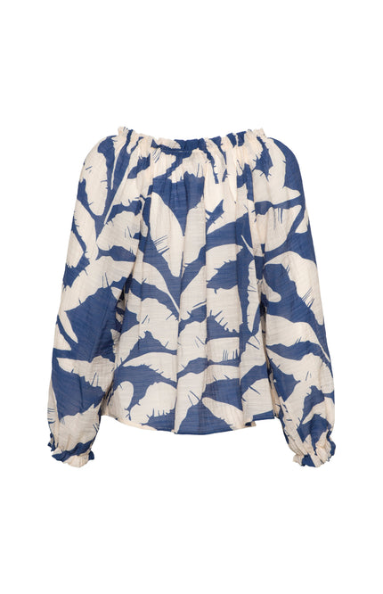 &Co woman Blouse Acha Banana Leaf Cobalt Multi BL378 Stretchshop.nl