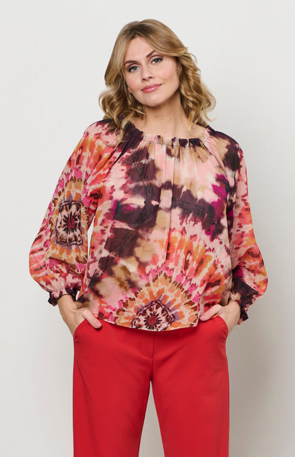 &Co woman Blouse Acha Tie-Dye Soft Pink Multi BL373 Stretchshop.nl