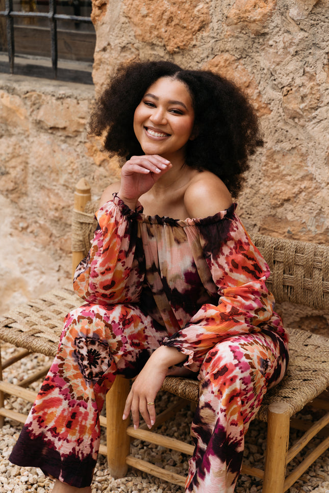 &Co woman Blouse Acha Tie-Dye Soft Pink Multi BL373 Stretchshop.nl