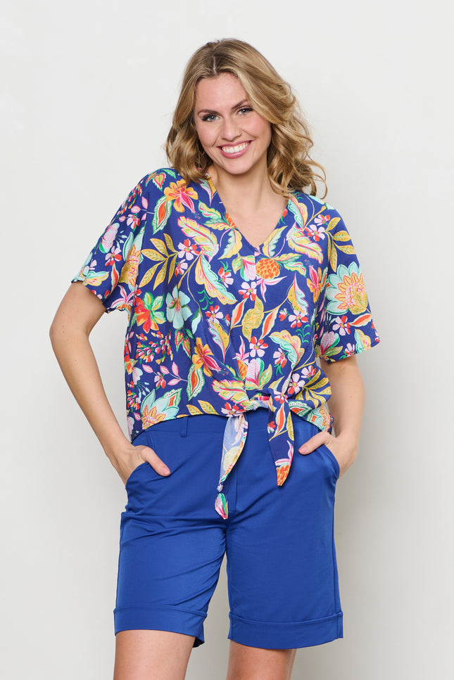 &Co woman Blouse Aruba Multi Flower Cobalt BL376 Stretchshop.nl