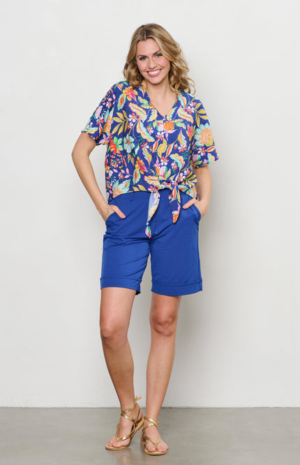 &Co woman Blouse Aruba Multi Flower Cobalt BL376 Stretchshop.nl