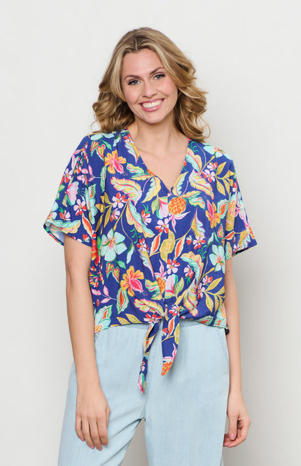 &Co woman Blouse Aruba Multi Flower Cobalt BL376 Stretchshop.nl