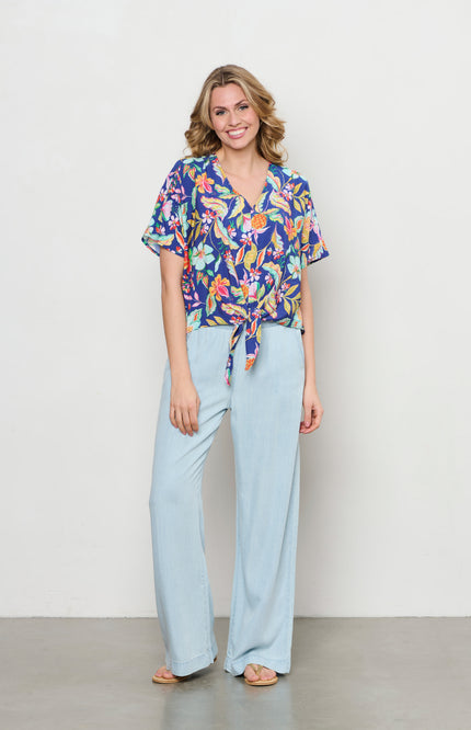 &Co woman Blouse Aruba Multi Flower Cobalt BL376 Stretchshop.nl