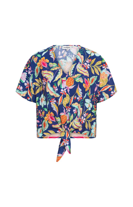 &Co woman Blouse Aruba Multi Flower Cobalt BL376 Stretchshop.nl