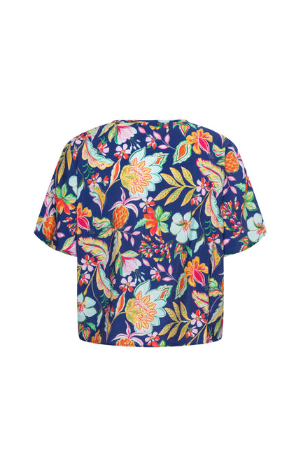 &Co woman Blouse Aruba Multi Flower Cobalt BL376 Stretchshop.nl