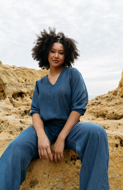 &Co woman Blouse Jennifer Indigo BL346 Stretchshop.nl