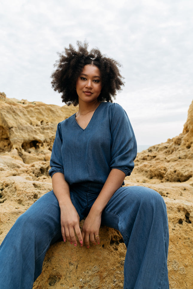 &Co woman Blouse Jennifer Indigo BL346 Stretchshop.nl