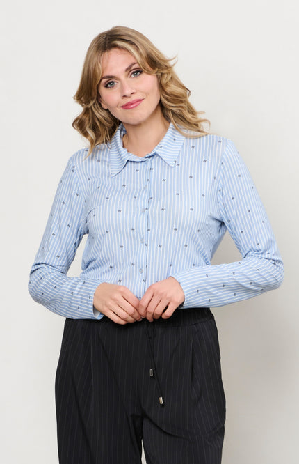 &Co woman Blouse Lotte Stripe Light Blue BL384 Stretchshop.nl