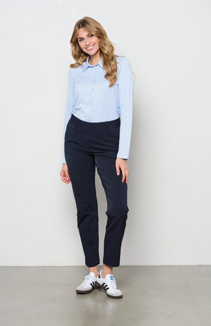 &Co woman Blouse lotte stripe white light blue BL313 Stretchshop.nl