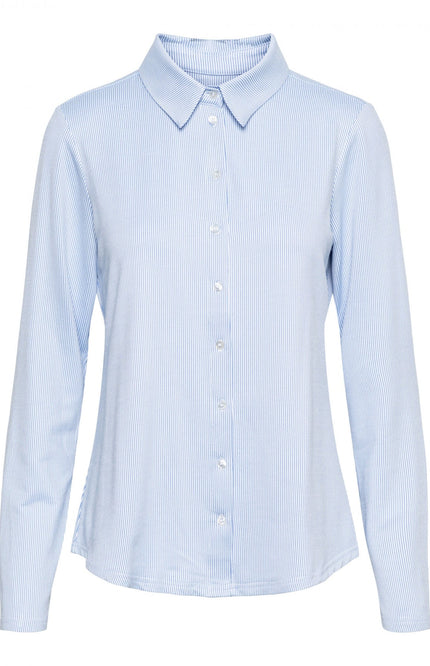 &Co woman Blouse lotte stripe white light blue BL313 Stretchshop.nl