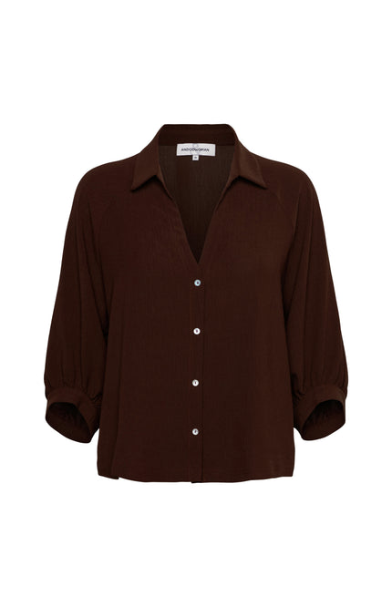 &Co woman Blouse Marijke Chocolate BL436 Stretchshop.nl