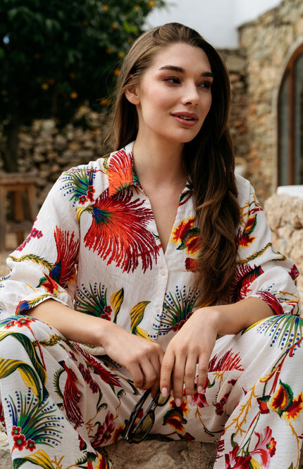 &Co woman Blouse Marijke Flower Claret Multi BL443 Stretchshop.nl