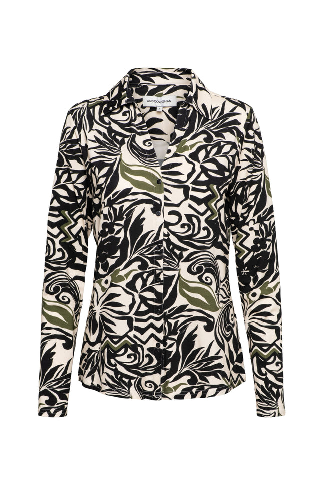 &Co woman Blouse Vayen Leaf Black Multi BL355 Stretchshop.nl