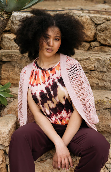 &Co woman Blouse Vineeta Tie-Dye Soft Pink Multi TO287 Stretchshop.nl
