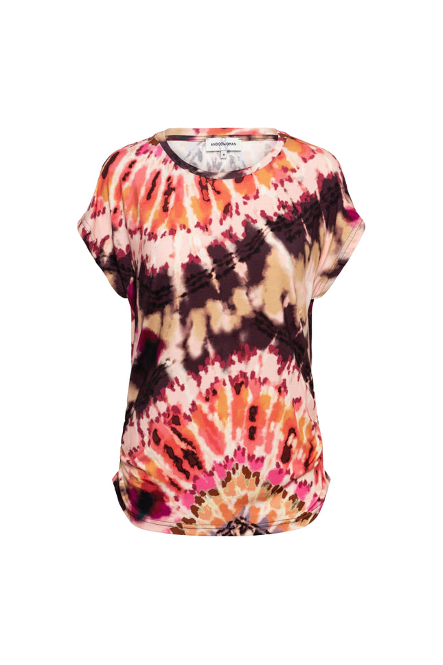 &Co woman Blouse Vineeta Tie-Dye Soft Pink Multi TO287 Stretchshop.nl