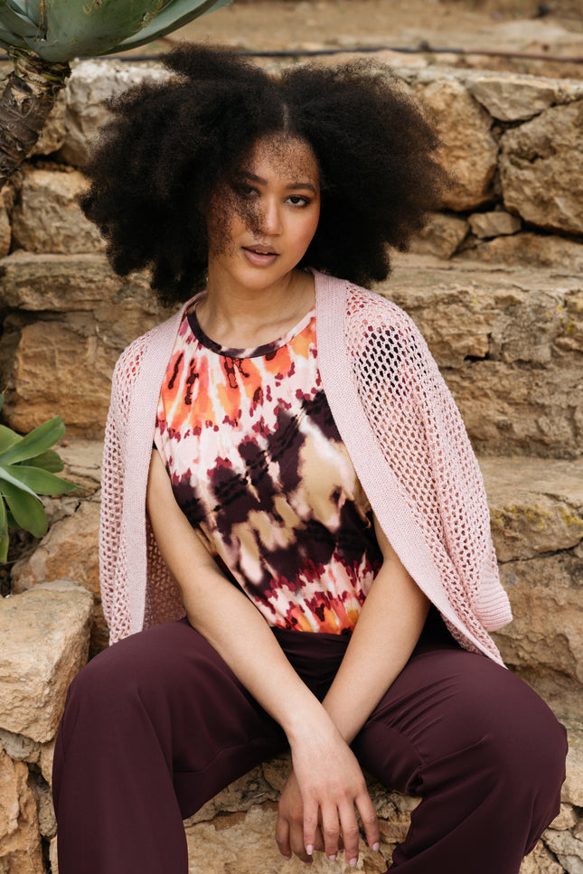 &Co woman Blouse Vineeta Tie-Dye Soft Pink Multi TO287 Stretchshop.nl