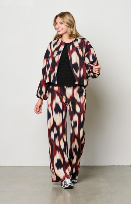 &Co woman Broek Dawn Faded Big Wine Red Multi PA403 Stretchshop.nl