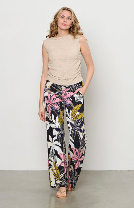&Co woman Broek Loa Palm Black Multi PA375 Stretchshop.nl