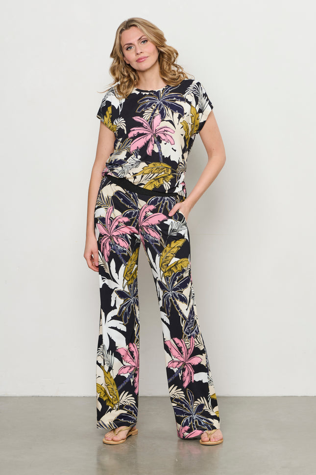 &Co woman Broek Loa Palm Black Multi PA375 Stretchshop.nl