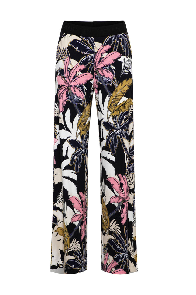 &Co woman Broek Loa Palm Black Multi PA375 Stretchshop.nl