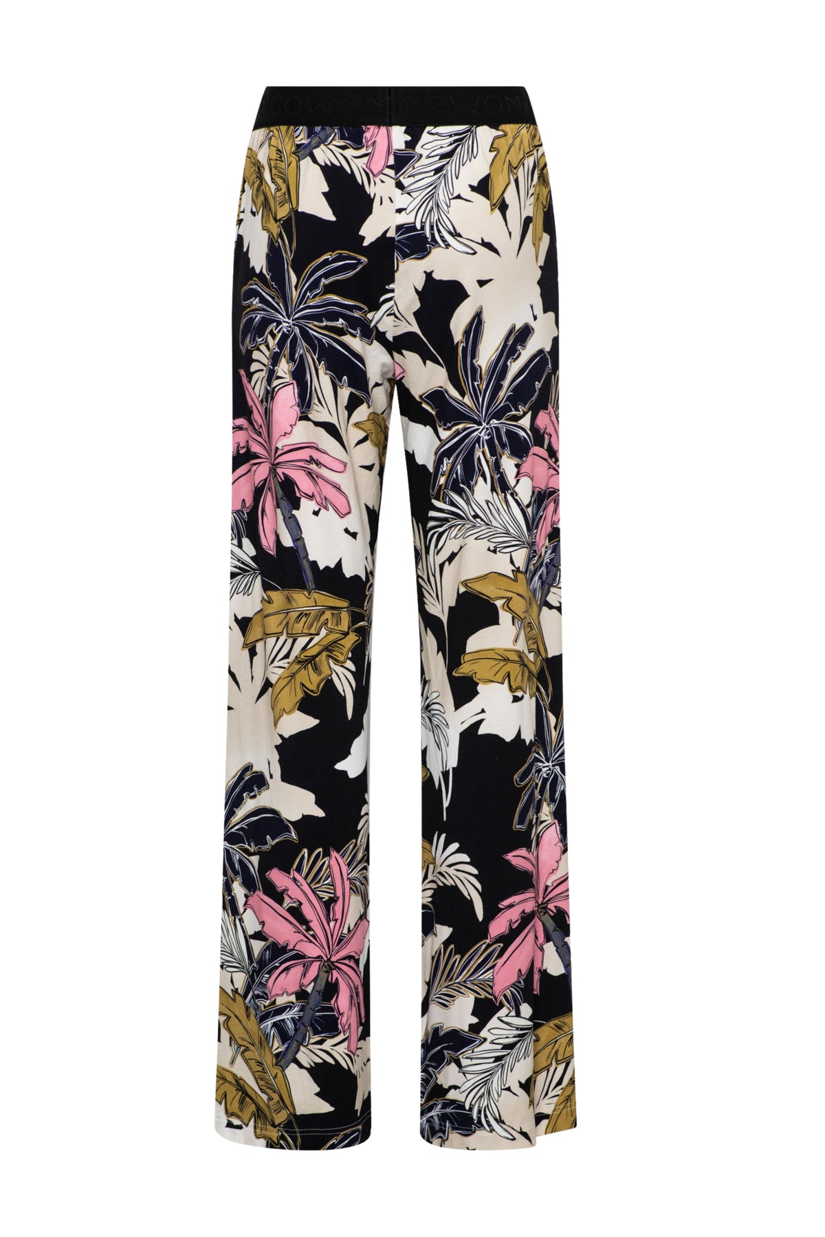 Zwarte multi-color Loa Palm broek van &Co woman, comfortabel en modieus, zichtbaar met print en tailleband.