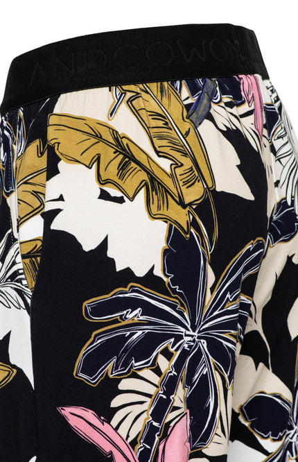 &Co woman Broek Loa Palm Black Multi PA375 Stretchshop.nl