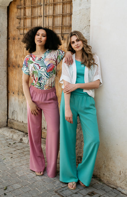 &Co woman Broek Nelly Aqua Green PA366 Stretchshop.nl