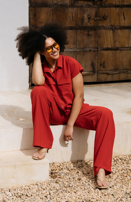 &Co woman Broek Nelly Stone Red PA366 Stretchshop.nl