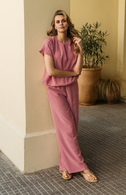 &Co woman Broek Nelly Vintage Pink PA366 Stretchshop.nl