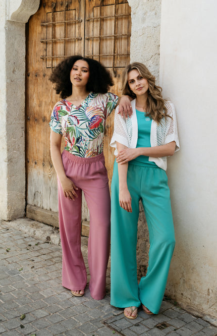 &Co woman Broek Nelly Vintage Pink PA366 Stretchshop.nl