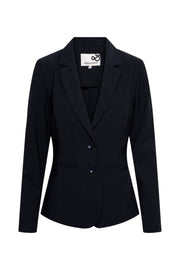 Navy blauwe heavy travel blazer Phileine van &Co woman, getailleerd model met knopen en zijzakken.